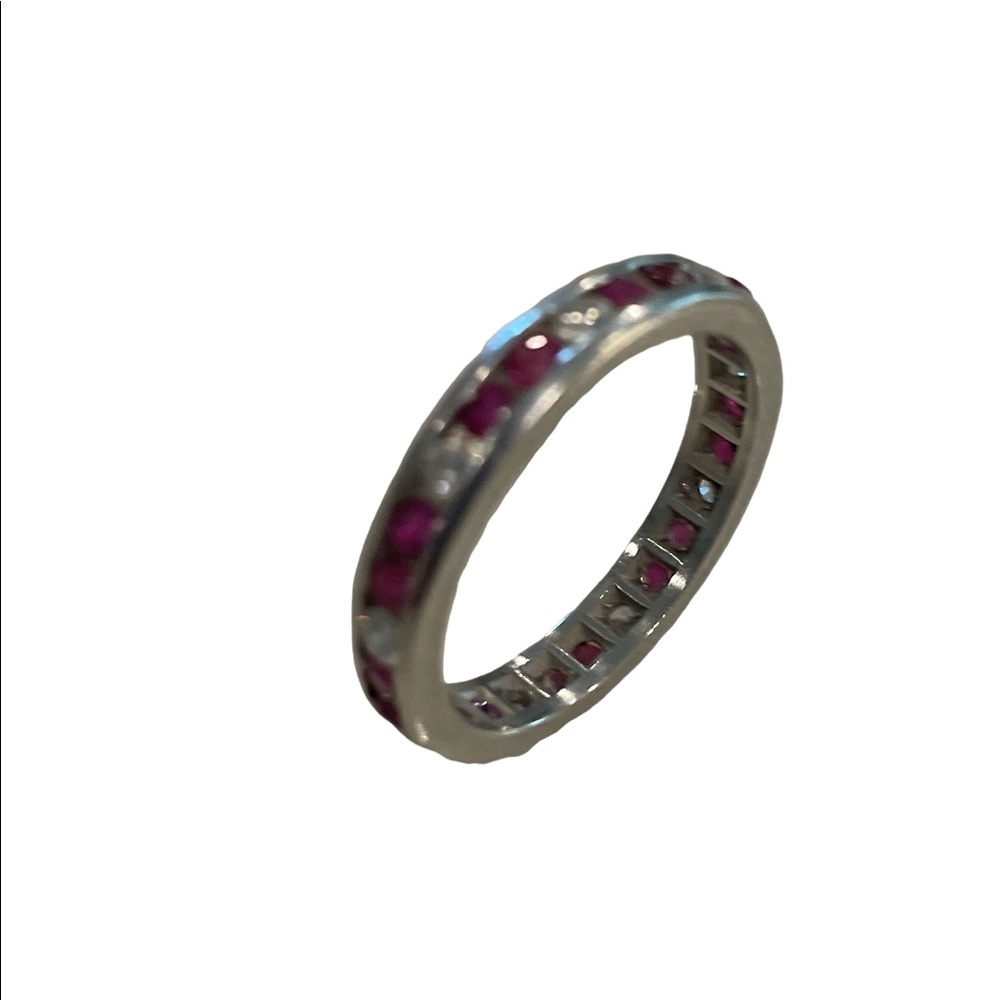 Diamond And Ruby Platinum Ring Eternity Band - image 6